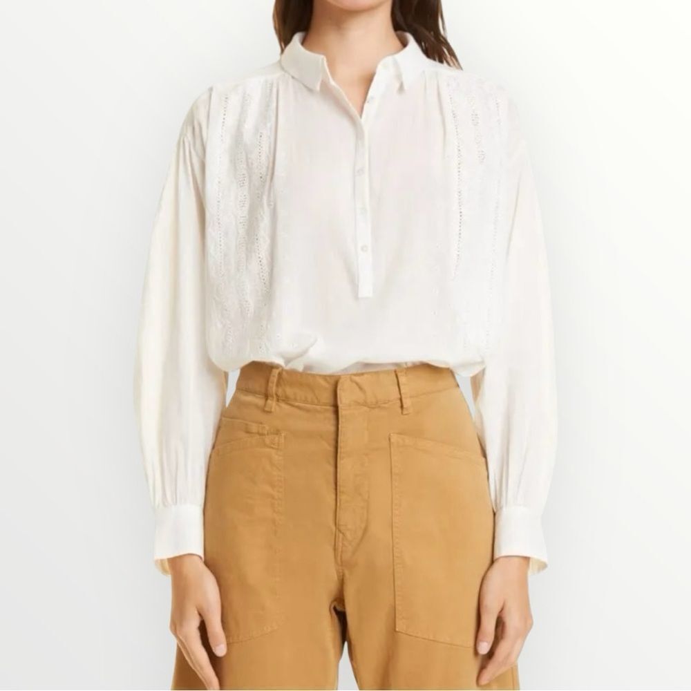 NILI‎ LOTAN  Selene Embroidered Cotton Popover Blouse Medium